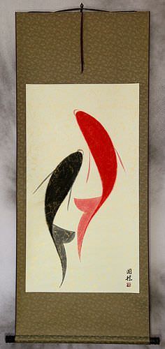 Large Abstract Yin Yang Fish Painting Wall Scroll