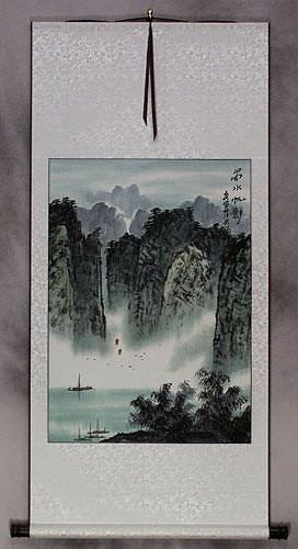 Southern Mountains and River Landscape Wall Scroll