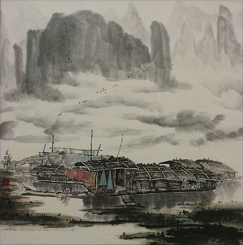 Boats on the Li River - Landscape Painting