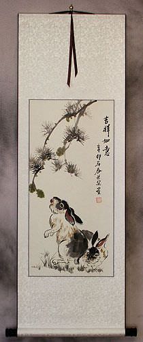 Cute Rabbits Wall Scroll