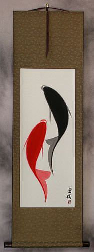 Yin Yang Abstract Fish Art Scroll