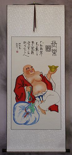 Longtime Happy Buddha - Chinese Scroll