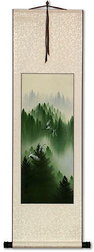 Homeward Bound Chinese Cranes Wall Scroll