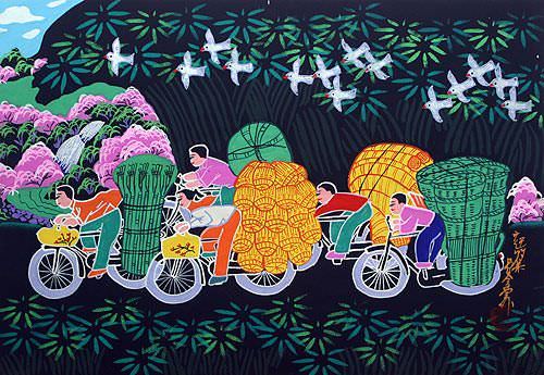 Going to Bamboo Market - Chinese Folk Art Painting