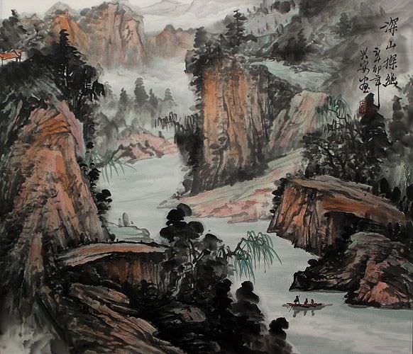 Tranquil Deep Mountains - Landscape Painting