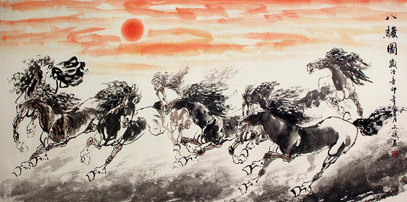 Eight Spirited Horses - Large Chinese Painting