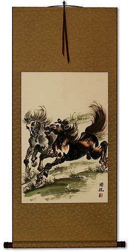 Two Galloping Horses Wall Scroll