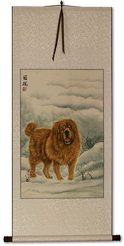 Furry Asian Dog Wall Scroll