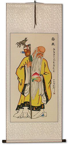 The Saint of Longevity Holding Peach - Chinese Scroll