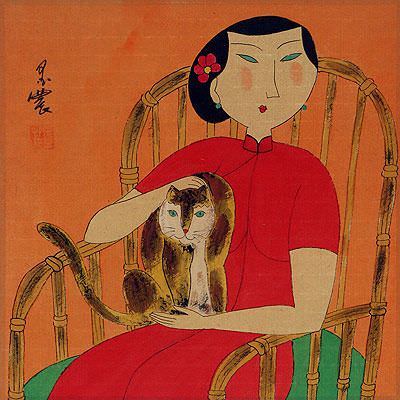 Woman and Cat - Chinese Modern Art Painting