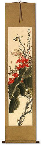 Golden Autumn Rhythm - Bird and Flower Wall Scroll