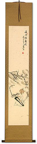 Old Man Playing the Guqin Among Plum Blossoms - Wall Scroll