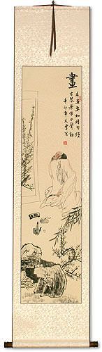 Man Enjoying a Painting - Wall Scroll