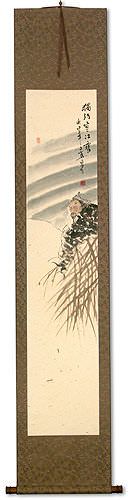 Lonely Old Man Fishing in Snowy River - Ancient Style Wall Scroll