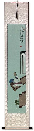 Man Playing Zither Harp Wall Scroll