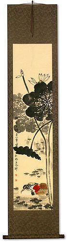 Mandarin Ducks & Lotus Flowers - Together Forever - Chinese Scroll