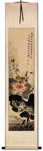 Lotus Flowers and Bird Wall Scroll