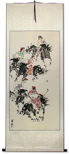 Traditional Chinese Horseback Polo - Large Wall Scroll