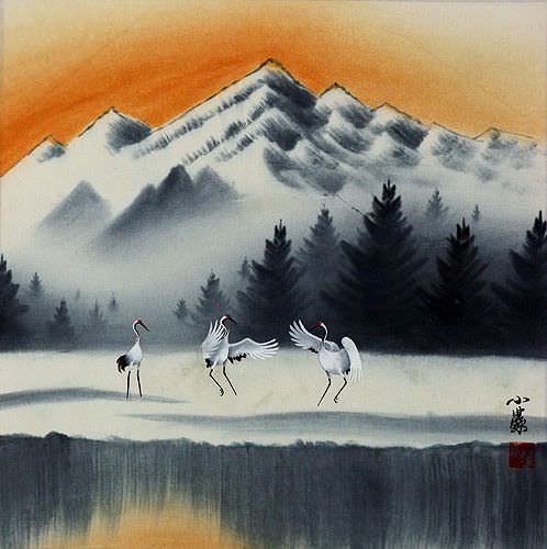 Cranes Landscape Painting