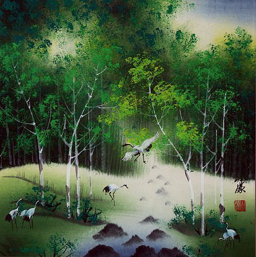 Colorful Cranes Painting