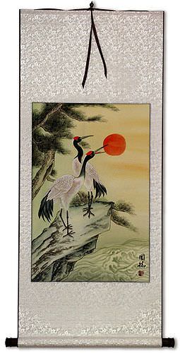 Antique-Style Cranes Wall Scroll