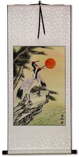 Cranes and Pine Tree Wall Scroll