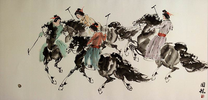 Traditional Chinese Horseback Polo - Large Painting