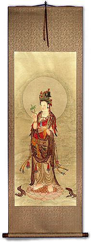 Image of Guanyin Buddha - Partial-Print Wall Scroll