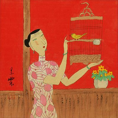 Elegant Chinese Bird Cage - Modern Art Painting