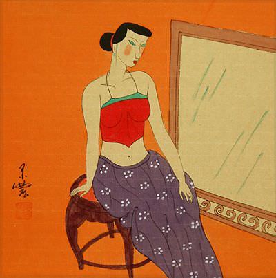 Beautiful Chinese Woman Modern Art Painting