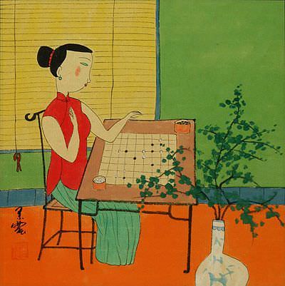 Woman Playing Weiqi or Go - Modern Art