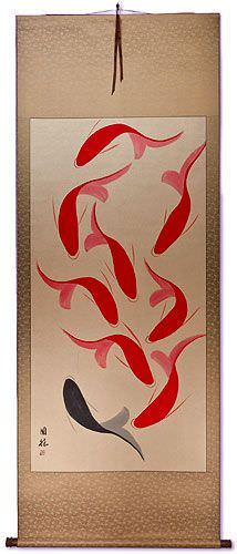 Large Nine Abstract Fish Wall Scroll