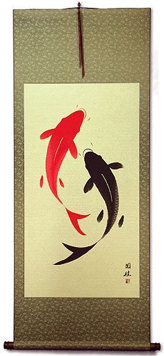 Yin Yang Koi Fish Large Oriental Scroll