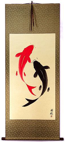 Yin Yang Koi Fish Big Chinese Scroll