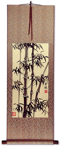 Asian Bamboo on Copper Brocade Wall Scroll