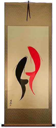 Large Abstract Yin Yang Fish Asian Scroll