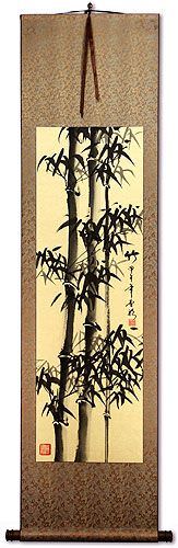 Asian Bamboo on Copper Brocade Wall Scroll