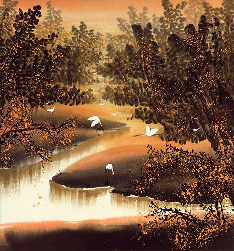 Auspicious Crane Song Announces Autumn - Chinese Landscape Painting