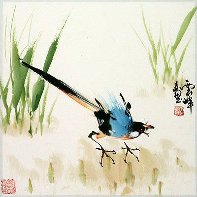 Abstract Bird in Grass Painting