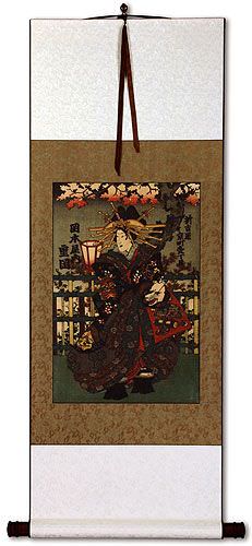 Shigeoka Geisha - Japanese Woodblock Print Repro - Wall Scroll