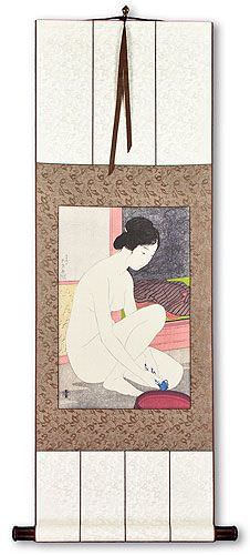 Nude Woman at the Bath - Japanese Print Repro - Wall Scroll