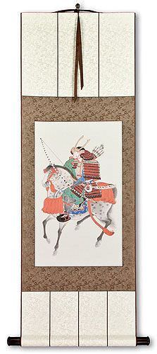 Samurai Warrior on Horseback- Japanese Woodblock Print Repro - Wall Scroll