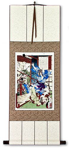 Samurai in Battle - Japanese Woodblock Print Repro - Wall Scroll