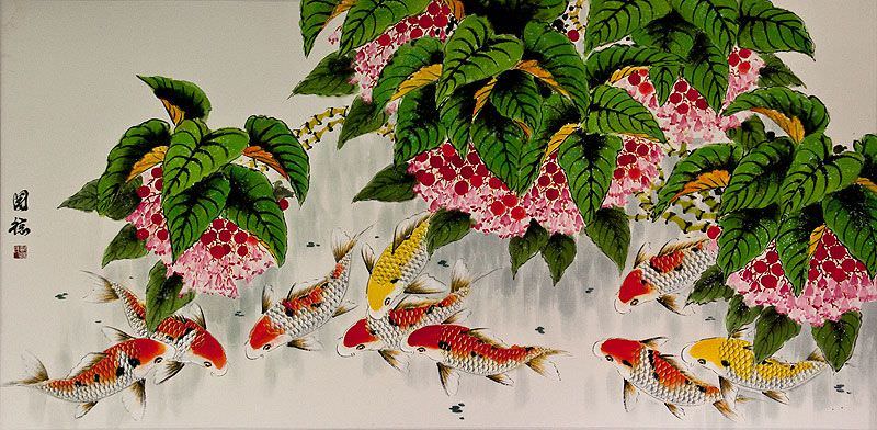 Enormous Koi Fish and Lychee Painting