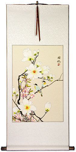 Birds & Flowers White Wall Scroll