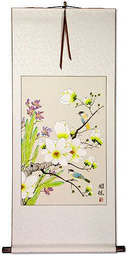 Bird & Flower Painting on Wall Scroll