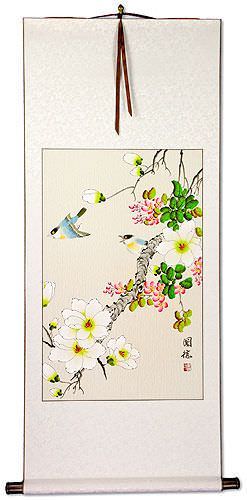 Two Birds and Flower Wall Scroll