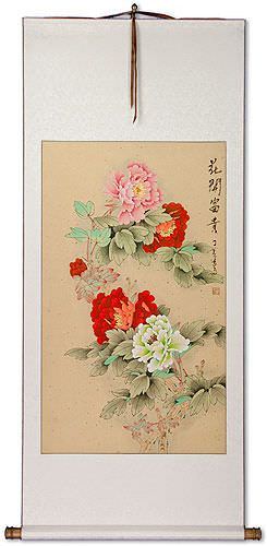 Huge Peony Flowers Wall Scroll