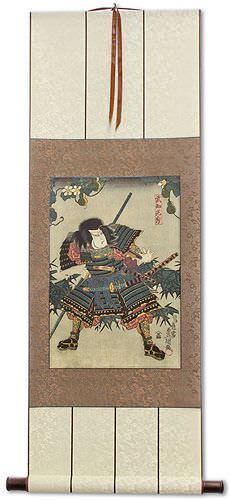 Samurai Takechi Mitsuhide - Japanese Woodblock Print Repro - Wall Scroll