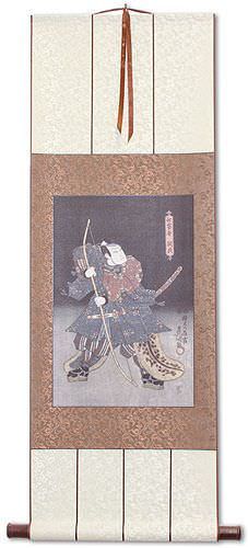 Samurai Warrior Archer - Japanese Woodblock Print Repro - Wall Scroll